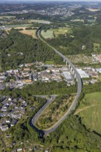 Aerial view, Volme descent and Volme bridge, local view Delstern, Hagen, Ruhr area, North