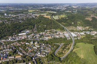 Aerial view, Volme descent and Volme bridge, local view Delstern, Hagen, Ruhr area, North