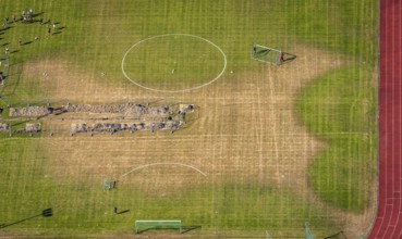 Aerial photo, construction work, Kirchenberg stadium, Hagen-Hohenlimburg, Ruhr area, North