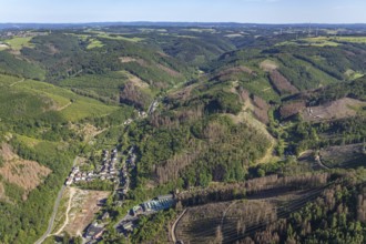 Aerial view, Nahmerbach, residential area in the valley, Hagen-Hohenlimburg, Ruhr area, North