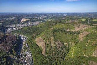 Aerial view, planned wind power plants, industrial area Obernahmerstraße, district Nahmer, quarry