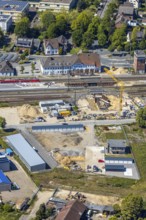 Aerial view, track reconstruction construction site Haltern station, Haltern am See, Münsterland,
