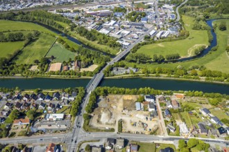 Aerial view, construction site next to the canal bridge, Recklinghäuser Straße,