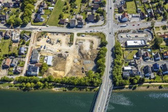 Aerial view, construction site next to the canal bridge, Recklinghäuser Straße,