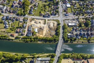 Aerial view, construction site next to the canal bridge, Recklinghäuser Straße,