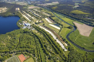 Aerial view, GELSENWASSER AG Haltern waterworks, filter basin, Haltern am See, Münsterland, Ruhr