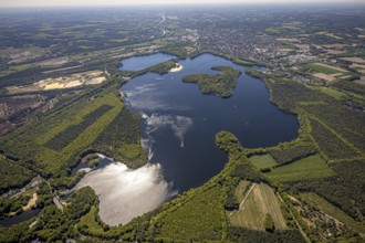 Aerial view, Haltern reservoir, Haltern am See, Münsterland, Ruhr area, North Rhine-Westphalia,