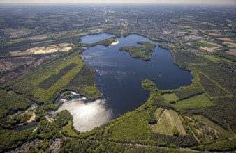 Aerial view, Haltern reservoir, Haltern am See, Münsterland, Ruhr area, North Rhine-Westphalia,