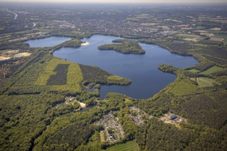 Aerial view, Haltern reservoir, Haltern am See, Münsterland, Ruhr area, North Rhine-Westphalia,