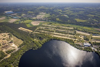 Aerial view, Haltern reservoir, GELSENWASSER AG Haltern waterworks, filter basin, Haltern am See,