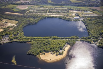 Aerial view, Haltern reservoir, Haltern lake terraces, southern beach, Haltern am See, Münsterland,
