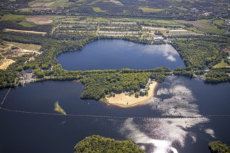 Aerial view, Haltern reservoir, Haltern lake terraces, southern beach, Haltern am See, Münsterland,