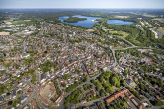 Aerial view, town view and old town, Haltern town hall, Halterner See, Haltern am See, Münsterland,