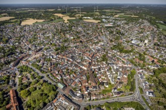 Aerial view, city view and old town, wind turbines, Haltern am See, Münsterland, Ruhr area, North