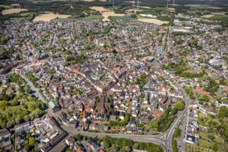 Aerial view, city view and old town, wind turbines, Haltern am See, Münsterland, Ruhr area, North