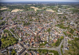 Aerial view, city view and old town, wind turbines, Haltern am See, Münsterland, Ruhr area, North