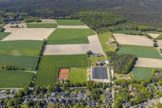 Aerial view, sports facility DJK Blau-Weiß Lavesum 1931, Haltern am See, Münsterland, Ruhr area,