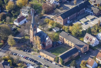 Aerial view, Protestant Church of the Redeemer, Haltern-Stadt, Haltern am See, Ruhr area, North