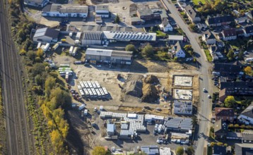Aerial view, construction site new building flats, former company premises Klostermann,