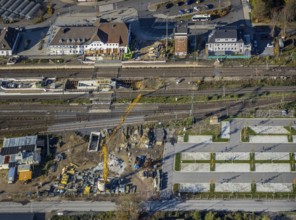 Aerial view, Haltern station, construction site conversion to a barrier-free station, Haltern town,