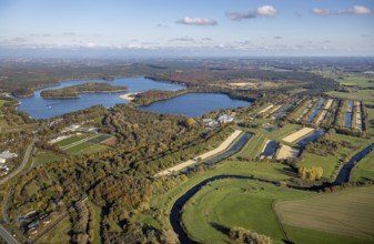 Aerial view, GELSENWASSER AG Haltern waterworks, filter basin, Haltern reservoir, Lippe river,