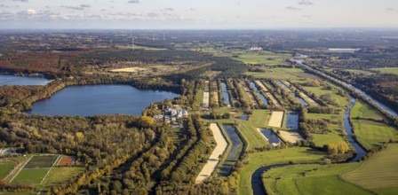 Aerial view, GELSENWASSER AG Haltern waterworks, filter basin, Haltern reservoir, Lippe river,