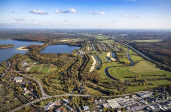 Aerial view, GELSENWASSER AG Haltern waterworks, filter basin, Haltern reservoir, Lippe river,