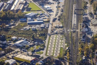 Aerial view, Haltern station, construction site conversion to a barrier-free station, Haltern town,