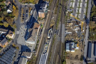 Aerial view, Haltern station, construction site conversion to a barrier-free station, Haltern town,