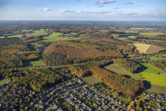 Aerial view, forest area, Holtwick, planned wind turbines, Haltern am See, Ruhr area, North