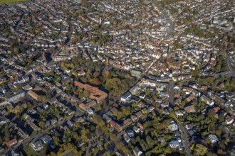 Aerial view, Old Town, Haltern Town Hall, St. Sixtus Church, historical buildings,