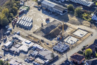 Aerial view, construction site new building flats, former company premises Klostermann,