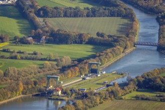 Aerial view, Flaesheim lock, Wesel-Datteln Canal, Flaesheim, Haltern am See, Ruhr area, North