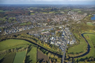 Aerial view, industrial estate south Recklinghäuser Straße, river Lippe, Lippebogen, Haltern-Stadt,