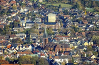 Aerial view, Old Town, St. Sixtus Church, St. Sixtus Hospital, historical buildings, Haltern am
