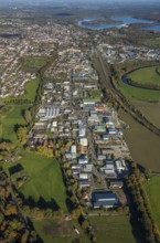 Aerial view, industrial estate Annabergstraße, railway station Haltern Umbau, Halterner See,