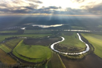 HALTERN AM SEE 16.12.2020 Aerial view Curved meander - loop of the riparian zones on the course of