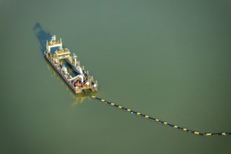 Aerial view of the Silbersee with quartz sand extraction in a forest area in the district