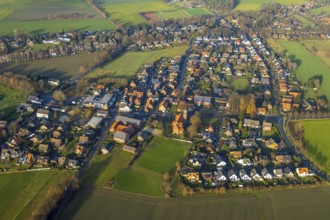 Aerial view of the catholic St.St. Anthony's Church and local view of Lavesum in Haltern am See in