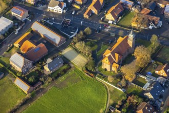 Aerial view of the catholic St.St. Anthony's Church and local view of Lavesum in Haltern am See in