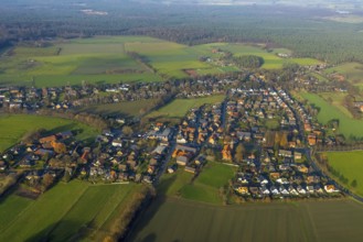 Aerial view of the catholic St.St. Anthony's Church and local view of Lavesum in Haltern am See in