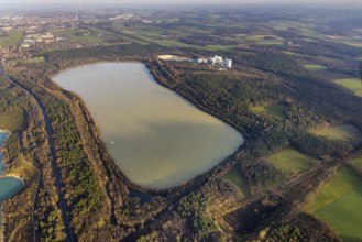 Aerial view of Silbersee III with Quarzwerke GmbH - Haltern plant for quartz sand extraction in the