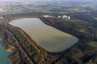 Aerial view of Silbersee III with Quarzwerke GmbH - Haltern plant for quartz sand extraction in the