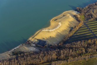 Aerial view of the bathing beach at Silbersee II in the district Lehmbraken in Haltern am See in