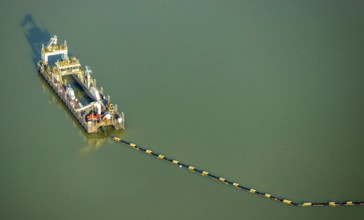 Aerial view of the Silbersee with quartz sand extraction in a forest area in the district