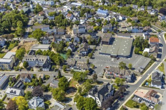 Aerial view, town hall Halver, shopping centre Von-Vincke-Straße, Halver, Märkischer Kreis,