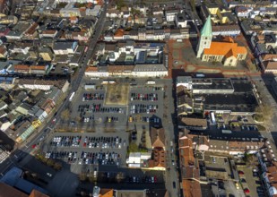 Aerial view, city centre, Evagelische Pauluskirche, building of the main office of the Sparkasse