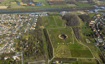 Aerial view, Lippepark-Hamm on the Schacht Franz slag heap with mountain bike course, sky mirror,
