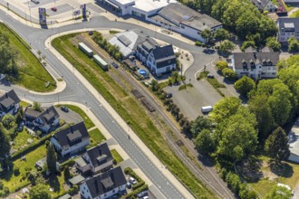 Aerial view, Brasserie Kulturbahnhof, Halver, Märkischer Kreis, Sauerland, North Rhine-Westphalia,