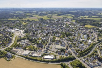 Aerial view, local view, Halver retail park, Brasserie Kulturbahnhof, Bahnhofstraße, Halver,